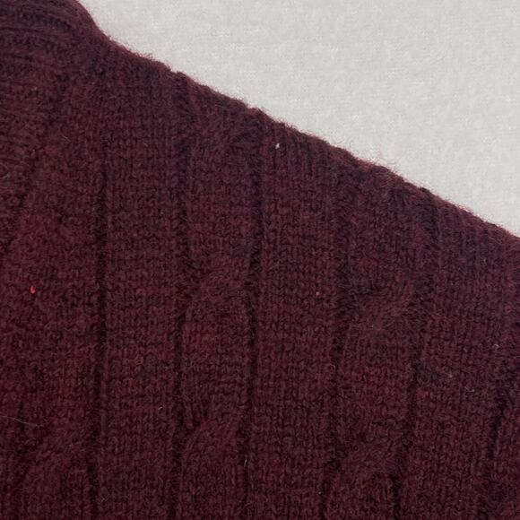 CAMBRIDGE Sweater Mens L Super Lambswool Blend Cable V-Neck Pullover Burgundy - Picture 9 of 13